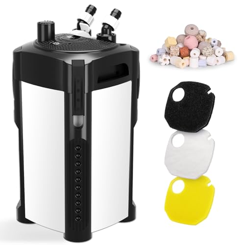 AQQA 475GPH Canister Filter, Ultra-Quiet External Aquarium Canister Filters, 3 Stage Filtration Aquarium Filter with Quartz Balls and Filter Cotton for Fish Tanks and Aquariums Up to 100 Gallon 25W - size: 475GPH