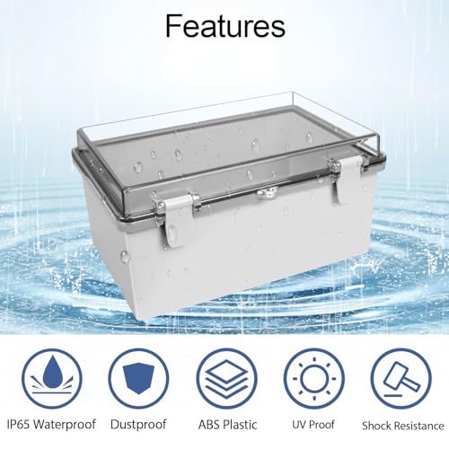 ABS Plastic Dustproof Waterproof IP65 Junction Box Hinged Shell Universal Electrical Project Enclosure Gray, with PC Transparent Clear Cover 11.4 x 7.5 x 5.5inch(290 x190 x140mm) - size: 11.4" x 7.5" x 5.5"