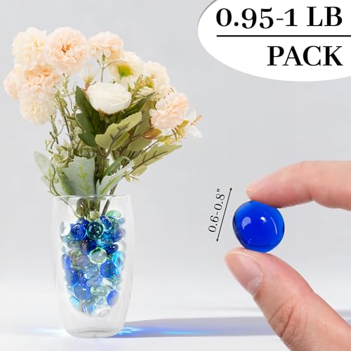 Flat Glass Marbles, 0.97 lb Vase Filler Pebbles Gems, Decorative Glass Beads for Vases, Crafts, Floral, Mancala Stones, Aquarium Rocks for Fish Tank(Approx. 80-100 PCS),Mixed Green and Blue - color: Green-blue