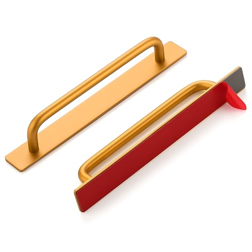 2 Pack Adhesive Handles Self Stick Instant Cabinet Handles 8.35" Stick on Cabinet Handles Drawer Push Pull Handles Helper Sliding Screen Door Handles for Sliding Closet Window Wardrobe - Gold - color: Gold, size: 8.35 In Length