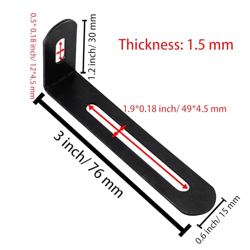 3"x1.2"x0.6"Adjustable Right Angle Brackets Metal L Bracket Heavy Duty 90 Degree Corner Fastener L-Shape Corner Brace Support Black Shelf Bracket , 10Pcs - size: 3"x1.2", style: BLACK/10PCS