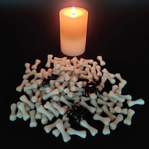 HappyFiller Home Decoration 450 PCS Black Mini Acrylic Spiders Bat Mix Ivory Color Bones for Sensory Bin Gems,Vase Fillers,Table Scatters - color: Black/White