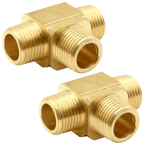 Uenede 2PCS 1/4 Inch Brass Tee Pipe Fitting 1/4" NPT Male x 1/4" NPT Male x 1/4" NPT Male for Water/Oil/Gas - style: Male x Male x Male