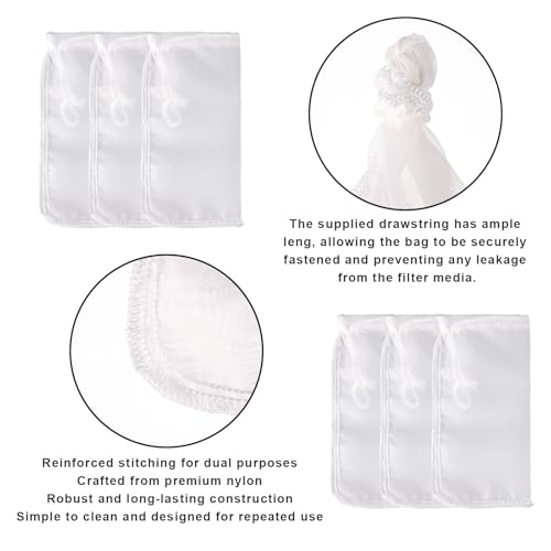 4-Pack Extra Fine Mesh Bag, 180μm Aquarium Filter Bags | Reusable nylon drawstring pouches for very fine resins & activated carbon in freshwater or saltwater fish tanks (7.5x3.6in)