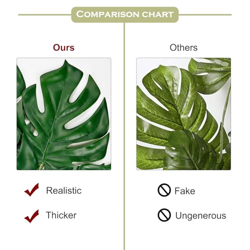 6 Pack Artificial Monstera Leaves with Long Stem for Vase - Fake Tropical Plants Palm Leaves Realistic Philo Turtle Leaves for Home Wedding Party Decor - Small - color: Small Monstera#pe 6pcs