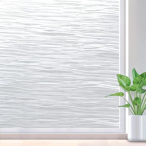 rabbitgoo Window Privacy Film Frosted Glass Film Removable Vinyl Door Coverings UV Blocking Decorative Static Cling Non-Adhesive Window Clings Sticker for Home Decor, 17.5 x 157.4 Inches - color: Pure Wave, size: 17.5" x 157.4"