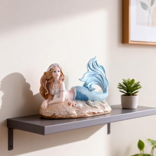 Rayberro 4.33" Mermaid Figurines Resin Blue Mermaid Sculpture Mediterranean Princess Statue Ornaments Home Office Desktop Bookshelf Decor Mermaid Collectible Crafts Fish Tank Aquarium Decoration Gift - color: Blue Beach