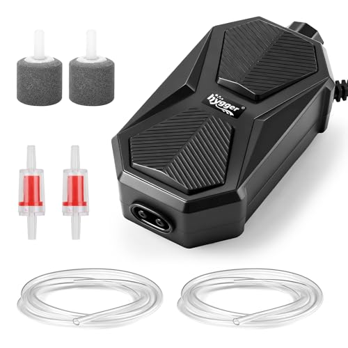 hygger Aquarium Air Pump, Ultra Quiet Oxygen Aerator with Air Stone Airline Tubing Check Valve, Aquarium Fish Tank Air Bubbler for 3 to 79 Gallon Tank and Bucket - size: Medium