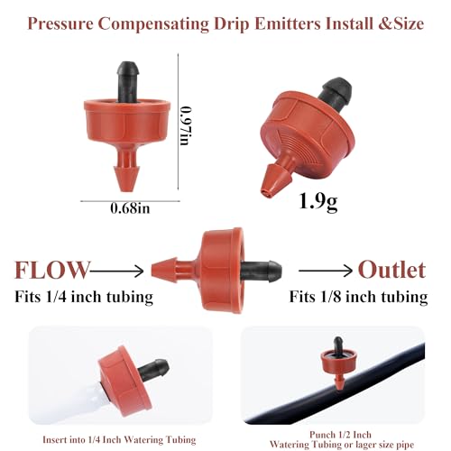 60Pcs 1 GPH Pressure Compensating Irrigation Spot Drippers,Constant Flow Barb Outlet Watering Dripper Emitters Heads Parts for 1/4 Inch Watering Tubing Line for Garden Pots Plants Irrigation Systems - color: 1 GPH 60PCS