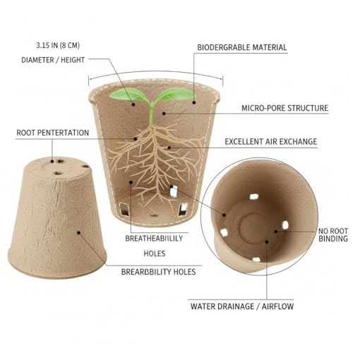 YESIACE Peat Pot, 126 Packs 3.15 Inch Seed Starting Pots with Drainage Holes Round Nursery Pot, Biodegradable Round Plant Seed Starter Peat Pots Germination Seedling Trays - size: 3.15 inch Round