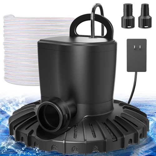 Pool Cover Pump, 3000L/H Automatic On Off Swimming Pool Cover Pump with 2 Garden Hose Adapters, 23ft Drainage Hose, and 49ft Power Cord, Submersible Water Pump for Pool, Tubs, and Water Beds