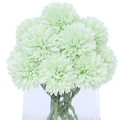 Kimura's Cabin 20Pcs Fake Chrysanthemums Artificial Silk Ball Flowers Faux mums Flower for Spring Wedding Festival Home Table Core DIY Decoration (Light Green) - color: Light Green Colour