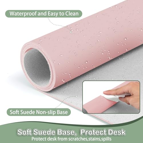 Boutilon Leather Desk Pad Protector,Non-Slip Mouse Pad,Laptop Desk Pad,Office Mouse Mat,Waterproof Leather Desk Blotter,Desk Writing Pad for Office and Home (S-Light Pink,24"x 14") - color: Light Pink, size: S 24" x 14"