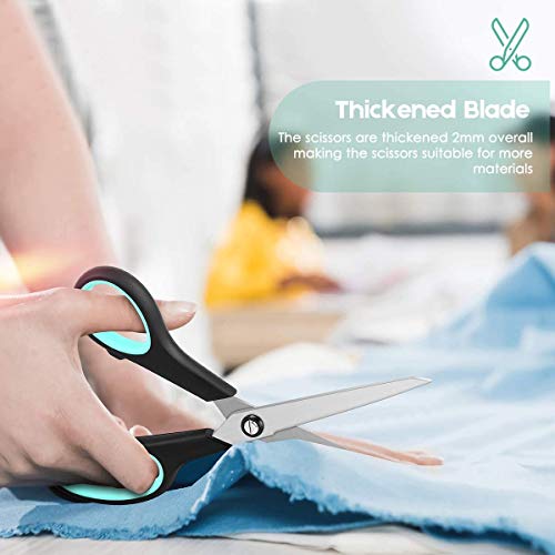 Scissors All Purpose, iBayam 8" Heavy Duty Scissors Bulk 3-Pack, 2.5mm Thickness Ultra Sharp Blade Shears with Comfort-Grip Handles for Office Home School Sewing Fabric Craft Supplies, Right/Left Hand - color: Yellow, Grey, Blue, size: 3-Pack