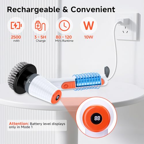 fishkeeper IPX9 Electric Aquarium Cleaning, Fish Tank Electric Spin Scrubber with 8 Replaceable Brush Heads Cordless w/ 3 Adjustable Speeds & Detachable Handle, Battery Display Screen Rechargeable