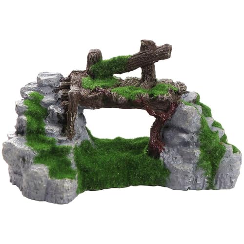 Fish Tank Decorations Bridge Ornament, Resin Craft Creative Fish Tank Ornaments Moss Rockery Shape Decoration DIY Landscaping(Green)