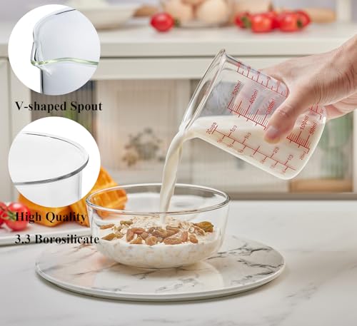 High Borosilicate Glass Measuring Cup-V-Shaped Spout，Glass Measuring Beaker for Kitchen or Restaurant, Easy to Read, 500 ML (16 Oz, 2 Cup) - size: 2Cup,500ML