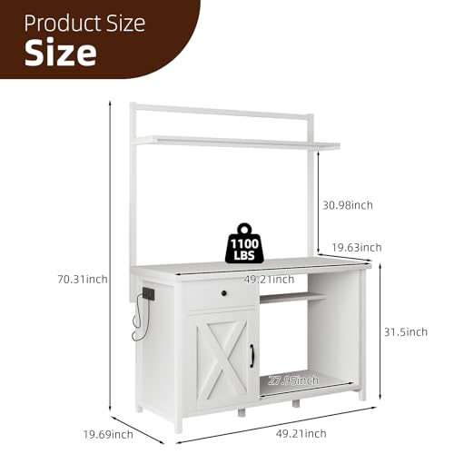 55-75 Gallon Fish Tank Stand with Power Outlet, Led Light, Heavy Duty Aquarium Stand with Cabinet for Fish Tank Accessories Storage, Shelf, for Turtle Tank, Reptile Terrarium, 1100 LBS (White) - color: White