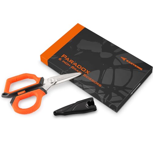 KastKing Paradox 6-inch Fishing Scissors for Braided Fishing Line, Fishing Line Cutters With Stainless Steel Blades and Non-Slip Rubber Handle, Protective Sheath With Built-in Hook Sharpener - style: C: 6" Braid Scissors