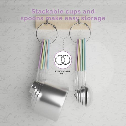 CuttleLab Measuring Cups and Measuring Spoons Set of 14 - Stainless Steel Measuring Cups and Spoons Set, Includes 1/8 Teaspoon Measuring Spoon, 1/8 Cup Measuring Cup, Leveler Dry (14,Cotton Candy) - color: Cotton Candy