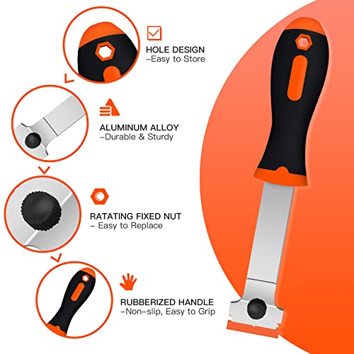 DEKEones Razor Blade Scraper, Long Handled Scraper Tool with 10 Extra Replacement Blades, Razor Scraper Remover for Cleaning Sticker, Paint, Caulk from Window, Car, Glass, Windshield, Stove