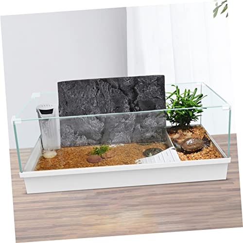 Kisangel PU Material 3D Stone Background Board for Reptile Tank Decoration Realistic Turtle Aquarium Backdrop Sturdy Reptile Habitat Accessory Easy to Install - color: Black