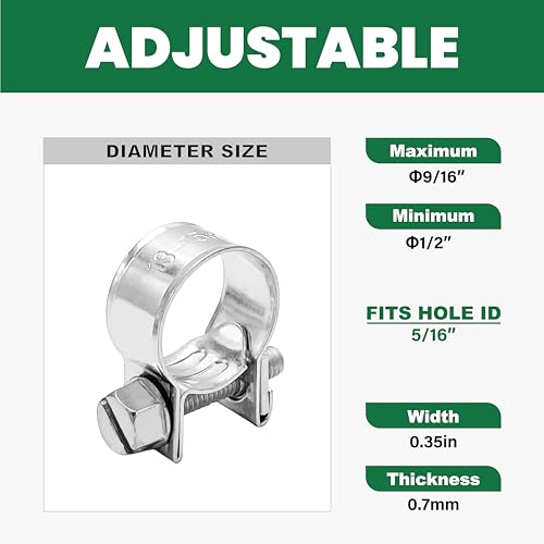 5/16" Mini Fuel Injection Hose Clamps, 20PCS Gas Line Hose Clamp, Adjustable Pipe Hose Clip Tube Clamps for Automotive,Agriculture,Plumbing, 1/2"-9/16" Dia - size: 1/2"-9/16" (13-15mm)