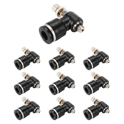 10Pcs Push to Connect Air Flow Control Valve, Black 5/16in Tube OD x M5 Male Thread 90 Degree Elbow Speed Control Valve Pneumatic Connector Quick Fittings - size: Male Thread M5 x Black (10pcs)