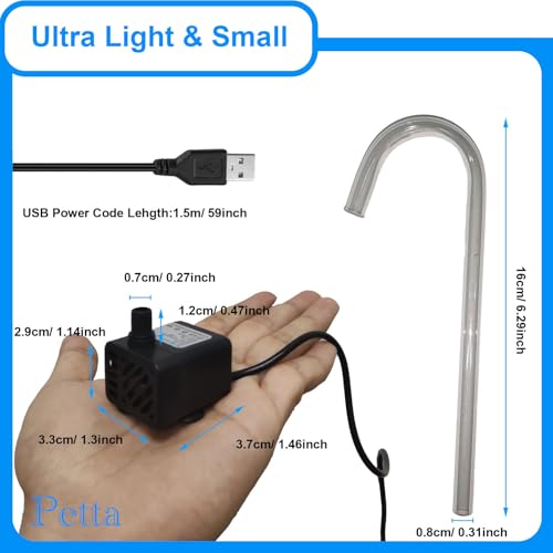 USB Cat Water Fountain,Automatic Pet Fountain with Acrylic Curved Outlet Tube,Dog Water Dispenser for Camping,Outdoors, Bowl NOT Included PC101-1