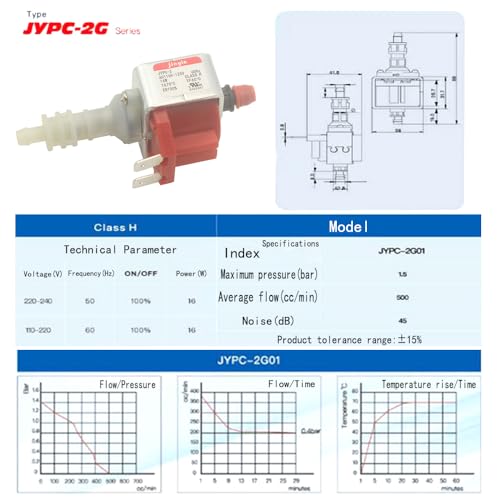 jiayin JYPC-2 Electromagnetic Solenoid Water Pump AC 110V - 120V 60Hz 16W 1.5Bar 500cc/min Plastic Carpet Cleaner for Electric Iron, Steam Mop, Garment Steamer, Coffee Machine