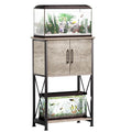 Herture 5-10 Gallon Fish Tank Stand, Metal Double Aquarium Stand with Cabinet for Fish Tank Accessories Storage, Heavy Duty 20.5" L* 11.02" W Tabletop, 500LBS Capacity Grey PG06YGZ