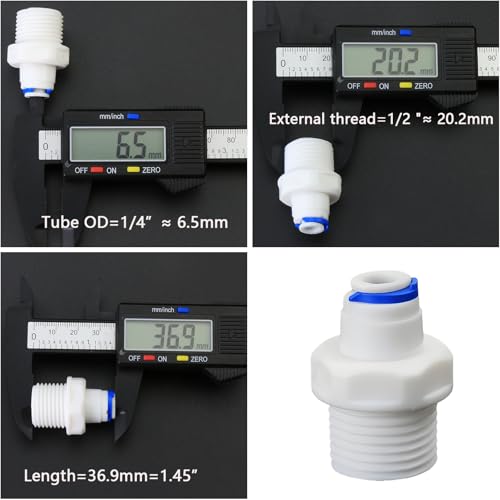 1/2"M to 1/4" Tube Push-Fit Adapter, 5 Pcs | Quick-connect adapter for RO reverse osmosis water filter systems, beverage dispensers & water purifiers. - size: 1/2"MPT to 1/4" QC Straight Adapter