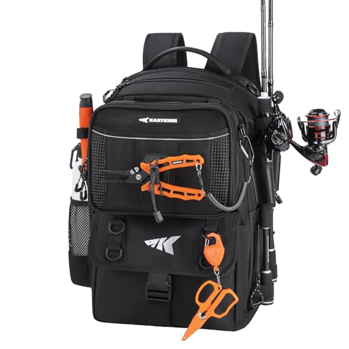 KastKing BaitSpace Fishing Tackle Backpack with Removable Bait Binder,2 Rod Holders Storage Fishing Gear and Equipment - color: E: Black（Without tackle box）
