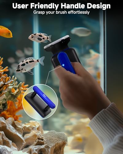 AQQA Magnetic Aquarium Fish Tank Glass Cleaner, Dual-Blades Algae Scraper Glass Cleaner Scrubber, Double Side Floating Aquarium Magnetic Brush for 0.2-0.4 Inch Thick Glass Aquariums Tank (M) - size: M