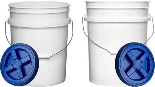 House Naturals Food Grade 5 Gallon Made in USA Plastic Bucket with Air Tight Screw on Lid (White Buckets with Blue Lids) - color: White Buckets With Blue Lids