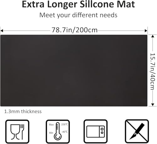 Large Silicone Heat Resistant Mat, 78.7” x 15.7” Nonslip Silicone Placemat for Countertop Protector, Nonstick Waterproof Table Desk Saver Pad for Kitchen & Dining,Black - color: Black, size: 78.7"L x 15.7"W
