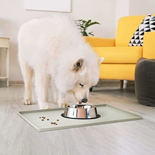 Dog Food Mat,Silicone Waterproof Food Tray,Non Slip Pet Bowl Mats Placemat,0.6" Raised Edge,Suitable for Most Small and Medium Sized Pets,24" x 16" - color: Beige, size: 24" x 16"