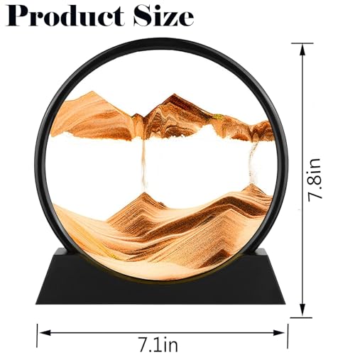 Moving Sand Art Picture - Round Glass 3D Deep Sea Sandscape - 3D Quicksand Painting Decor - Relaxing Home Decoration Desk Figurine for Office, Home, Desk, Mantle, Bookshelf - (Yellow, 7 in) - color: Yellow, size: 7in