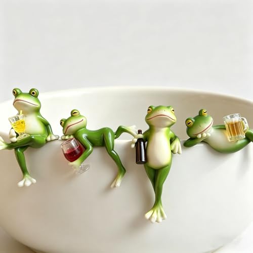 Realistic Frog Resin Figurine Glass Fish Tank Edge Hanging Ornament Outdoor Garden Flower Pot Rim Decor Animal Statue for Aquarium Patio Yard Home Decoration (Edge Accessory-4 Pack) - color: Edge Accessory-4 Pack