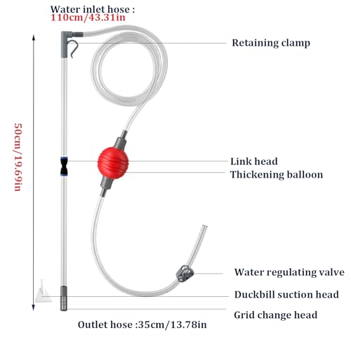 Fish Tank Cleaner 7.2ft Manual Adjustable Air Bag Valve Hot Tub Vacuum Fish Tank Gravel Sand Cleaning Aquarium Vacuum with Flexible Hose and Wand for Pool Grass Debris Cleaning, Fish Tank Cleaner