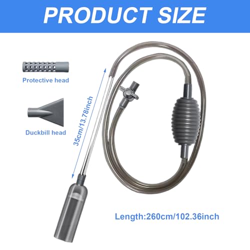 Fish Tank Vacuum Gravel Cleaner with Manual Pump – Flows Adjustable Aquarium Siphon with 3 Different Nozzles Water Changer for Home