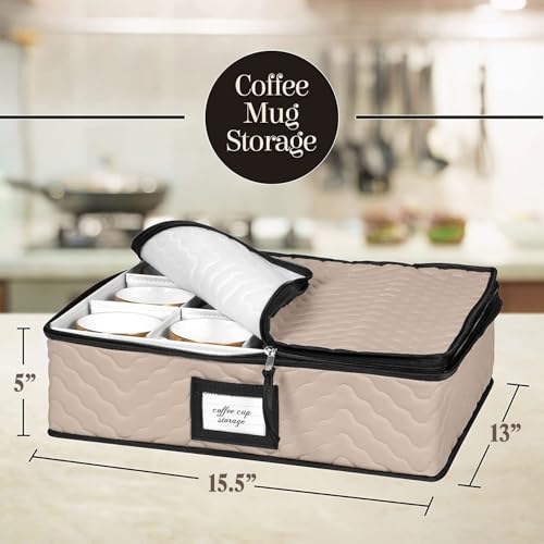 China Storage Containers 5-Piece Set Moving Boxes for Dinnerware, Glasses, Plates, Mugs and Saucers Sturdy Quilted Microfiber Dish Organizer with Dividers for Seasonal Storage - Holds Set of 12, Brown - color: Brown