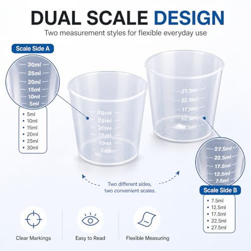 10pcs 30ml Plastic Liquid Measuring Cups Transparent Clear Plastic Graduated Kitchen Cooking Medicine Measure Tool - size: 10 Count, 30 ml