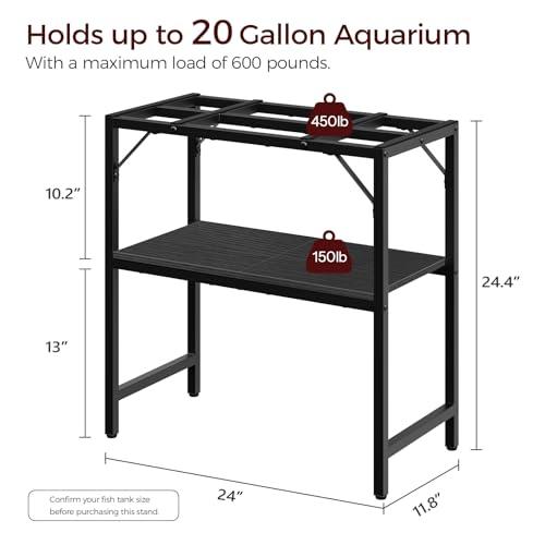 MAHANCRIS 20 Gallon Fish Tank Stand, Aquarium Stand with 2-Tier Storage Shelves, Heavy Duty Breeder Turtle Terrarium Stand Rack for Home Office, 24.0" L x 11.8" W x 24.4" H, Black FTBK2001 - color: Black, size: 20 Gallon