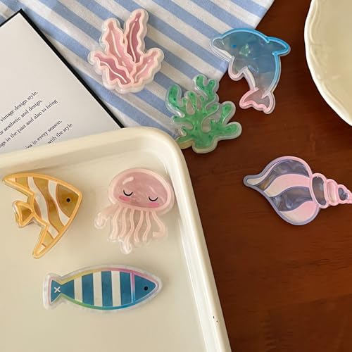 8 Pcs Ocean Marine Animal Hair Clips - Aquatic Plants, Fish, Jellyfish, Conch, Dolphin - Sea Animal Alligator Clips, Stylish Hair Accessories for Girls, Suitable for Thick or Thin Hair