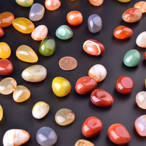 Colorful Agate Healing Crystal Stone Set - 24 Pieces, 0.6" Natural & Polished Stones for Healing, Meditation, Reiki, Chakra, Crafting & Decoration - color: Colorful Agate, size: 0.6"