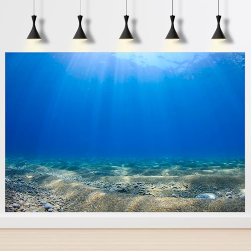 Aquarium Background Undersea Ocean Floor Aquarium Background Mysterious Underwater Sunshine Tropical Fish Tank Background Fish Tank Background Decor Vinyl 24x12in - color: Blue, size: 24(W)x12(H)inches/ 60(W)*30cm(H)