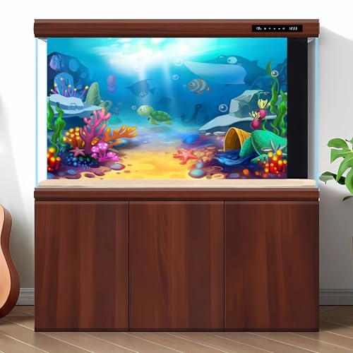 3 Pack Aquarium Background Corals Reef Fish Tank Background Under The Sea Ocean Floor Terrarium Backdrop Undersea World Cartoon Style Aquarium Fish Tank Wallpaper 48x24in - size: 48(W)x24(H)inches/ 120(W)*60cm(H)