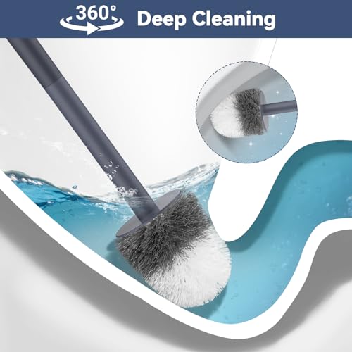 Toilet Bowl Brush and Holder, 3 Pack Compact Toilet Brush Set with Nylon Bristles Toilet Brush Hidden Scrubber Brushes for Bathroom Cleaning—Blue - color: Grey Blue-3p