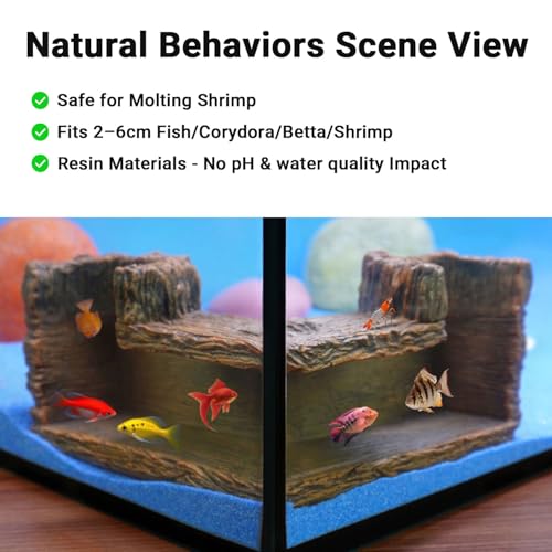 90° Corner Fish Cave Viewing Tunnels | Realistic Driftwood Stump Hideout for Shrimp, Betta, Corydoras | BPA-Free Premium Resin, Safe for Aquarium (5.1”x5.1”x2.8”) - style: Stump